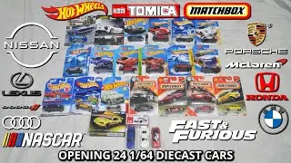 Opening 24 Hot Wheels, Tomica & Matchbox Diecast Cars | Pennzoil GT-R, Porsche, Exotics & More