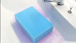 【ASMR】Blue large soft block sponge &times;  Pink detergent🐬🌸