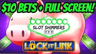 FULL SCREEN GRAND JACKPOT CHANCE ! PIGGY BANKIN - $10 BETS - SLOT SHIMMERS