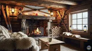 Cosy Log Cabin Ambience | Crackling Open Fire & Warm Winter Cabin Sounds