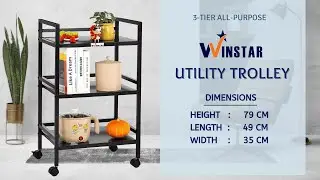 WINSTAR 3-Tier Metal Rolling Cart with Wheels |Heavy Duty Multifunctional Metal Frame Trolley(Black)