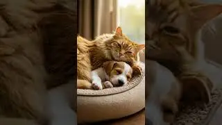 Adorable Puppy and Cat Snuggling Together | T #CuteAnimals #PuppyAndCat #AdorablePets #PetFriendship