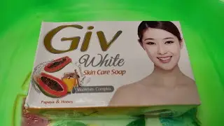 ASMR Soap🧼 Lathering and Soaked Giv White Skin Care Soap Papaya & Honey with Sponge🧽 #asmrsoap