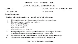 Class-9 English / Annual Exam 2026 Question Paper Session Ending  PM SHRI KENDRIYA VIDYALAYA Term2