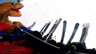 T-REX costume skiing    T Rex costume  snow fun