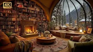 A Winter Jazz Sanctuary Inside a Glass Library ❄️ Alpine Snow View, Firelight and Sustained Focus.