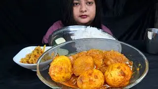 Eating Huge Egg Curry Mukbang, White Rice, Mixed Vegetables Chorchuri, Indian food mukbang 