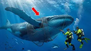 Blue Whale Entangled in Fishing Nets: A Dramatic Ocean Rescue, rescued promptly by a rescue team.