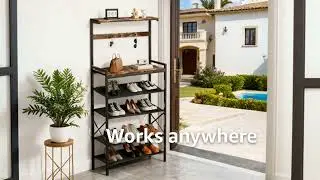 Shoe Rack for Entryway, Wooden Entryway Shoe Storage Organizer,Adjustable Oxford Fabric Shelves