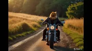 Under the warm sun, the orange, chubby cat, revved up his tiny motorcycle 在暖陽下，橘色肥貓威斯克發動了他的摩托車在鄉村路上