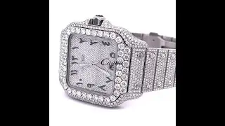 Cartier &ndash; Santos De Cartier &ndash; Large Model &ndash; Steel &ndash; Custom Pav&eacute; Diamond-Set &ndash; Arabic Dial
