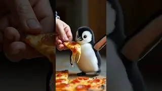 A tiny, baby penguin eats a slice of pizza! #cute #penguin #shortvideo #pizza
