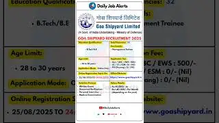 Goa Shipyard Recruitment 2025 | New Vacancy 2025 | Daily Job Alerts #shorts