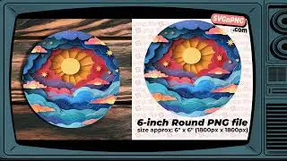 Papercut Sky with Sun: Sublimation Keychain PNG file - Studio-Quality Digital Asset