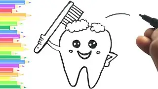 How to draw teeth, paste & toothbrush