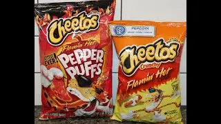 Cheetos Flamin’ Hot Pepper Puffs & Crunchy Flamin’ Hot Cheetos Comparison & Review