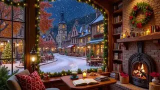 Cozy Winter Coffee Shop ⛄ Soothing Jazz Music & Warm Fireplace Sounds