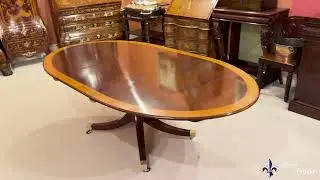 Antique Oval Inlaid Regency Dining Table & Leaf 19th Century