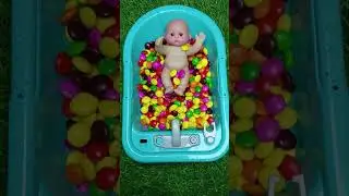 Full of 3 Rainbow BathTubs Candy with M&M's & Magic Slime Cutting