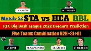STA vs HEA Dream11 Prediction|BBL Dream Prediction|BIG BASH LEAGUE 2021-22|H2H+SL+GL|52th BBL Match|