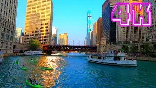 Chicago River Cruise at Sunset 4K - UHD