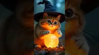 A golden cute cat, holding a magic crystal ball in his paws. #halloween #cat #animals #animation