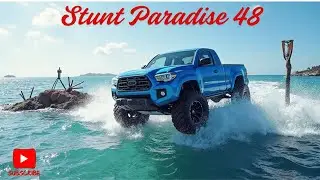 🚗💥 Extreme Stunts Over the Sea! Blue Pickup Crossing Islands | Stunt Paradise Level 48 🌊🏝️