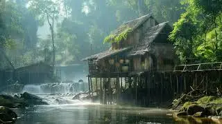 Relaxing Rain Sounds & Waterfall Ambience  Peaceful Wooden House by the River  Sleep, Study, Relax