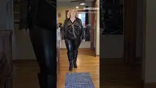 Blonde kitty leather outfit ootd leather boots red lipstick pretty feet wolford pantyhose ootd bbw 