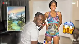 BOYFRIEND PAINTS BOB ROSS PAINTING ON MY PREGNANT BELLY!!!