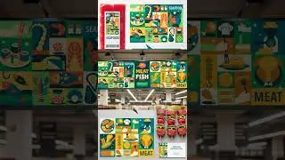 Mosaic Meat and Fish Designs. Geometric Food Branding Kit |  Creative Market by Lettering_Logo