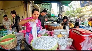 Rice Noodles (Num Banh Chok) Donut, Dessert, & More at Traditional Market, Cambodia Street Food Tour