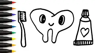 Toothbrush & Toothpaste Drawing Tutorial for Beginners | Draw & Color