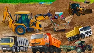 2 JCB 3dx Machine Making Pond with Tata 2518 Ex Truck and Tata Dump Truck