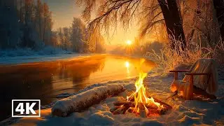 This Winter Campfire Will Instantly Calm Your Mind ❄️🔥 Fire Crackling & Gentle Water Sounds for Calm