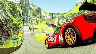 Big Ramp Jump Test &ndash; How Far Can Cars Fly? (BeamNG 0.38)
