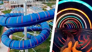 Fast DARK LABYRINTH Water Slide at Sunset Aquapark Pomorie