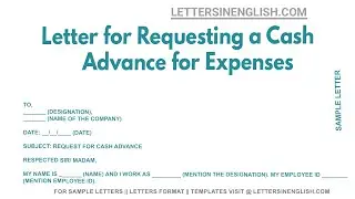 Letter For Requesting A Cash Advance For Expenses - Letter to Request for Cash Advance for Expenses