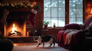 Cozy Christmas Cat by the Fireplace | Relax Lo-fi Music For Sleep​