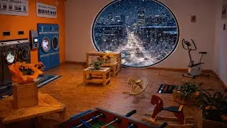 Winter City Laundromat at Night ❄️ Calm Laundry Sounds & Falling Snow