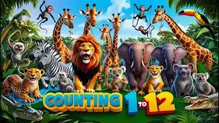 Counting 1-12 With Jungle Animals - Fun Kids Songs With Animals