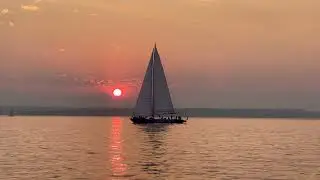 Relaxing Drifting Boat in Golden Hour Seascape - Peaceful Sunset Sailboat Ride