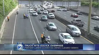 Debris on H-1 Freeway slows westbound traffic through town