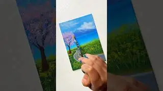 EASY ACRYLIC PAINTING IDEA ~scenic mountain canvas painting🌸 #paintingidea #paintingtechniques art