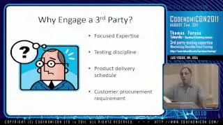 CodenomiCON2011 - Telcordia - Third party testing expertise - Maximizing benefits from Fuzzing