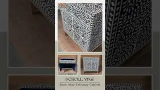 Scroll Vine Bone Inlay Entryway Cabinet - Navy Blue