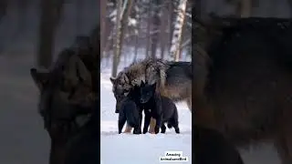 Heartwarming Moment: Snow Black Wolf Smooches Two Adorable Baby Wolves | Rare Wolf Bonding Video