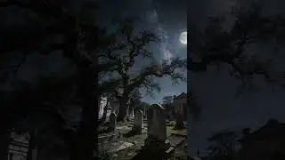 Moonlight Over an Old Cemetery at Night