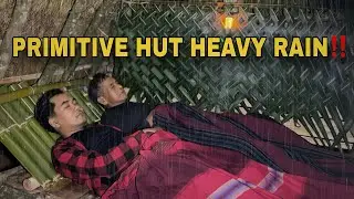 Building a Primitive Jungle Hut in Heavy Rain | Bushcraft Heavy Rain with My Dad‼️