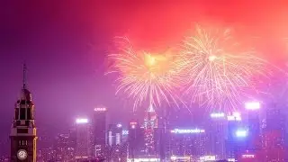 Fireworks light up sky over Hong Kong's Victoria Harbor for Chinese New Year
